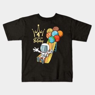 4th Birthday Astronaut Space Slide Planets Balloons Kids T-Shirt